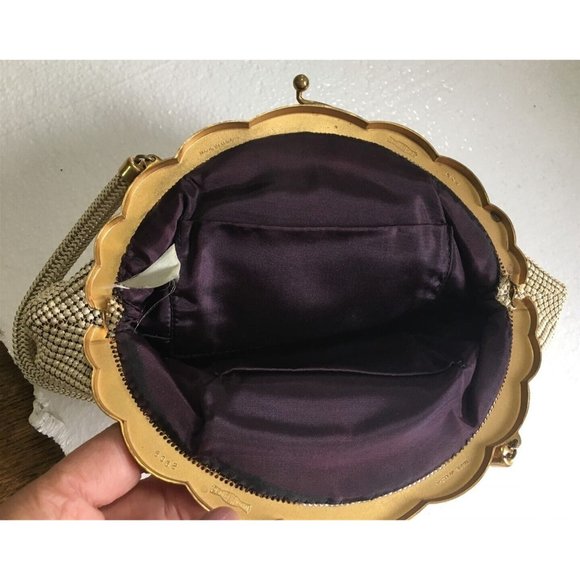 Vintage Whiting & Davis Mesh Purse kiss lock handbag USA White Cream - Picture 6 of 7